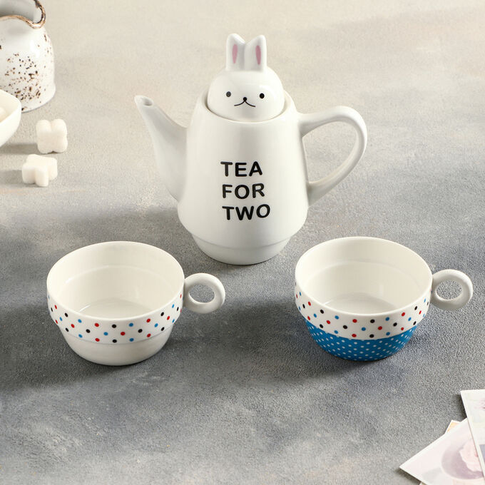 Сервиз чайный «Для двоих», 3 предмета: 2 чашки 150 мл, чайник 500 мл, цвет МИКС