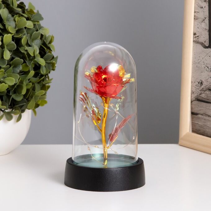 Фигурка световая в колбе RISALUX «Цветок», LED-ночник, 3xAG10, красный, 8.5x8.5x15.5 см