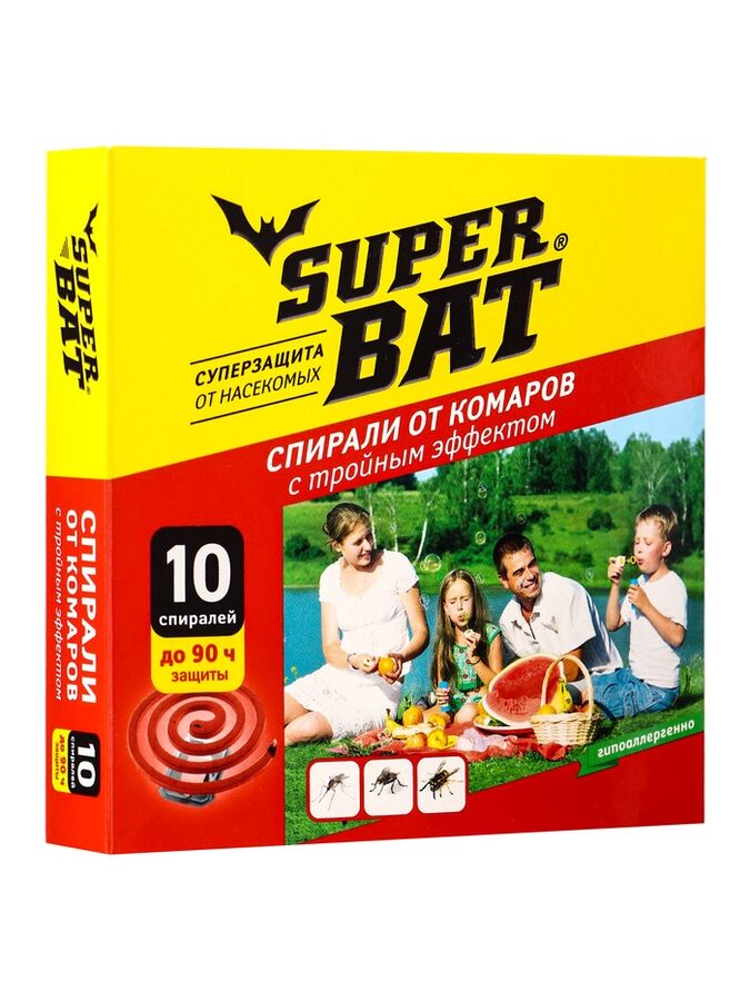 Super Bat Спирали от комаров SuperBat, тройной эффект, 10 шт.