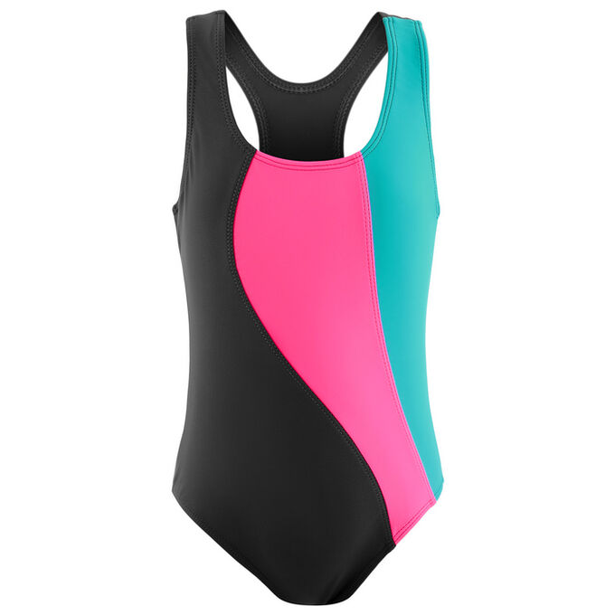 ONLITOP Купальник для плавания сплошной «Волна», тёмно-серый/розовый /лагуна, размер 30