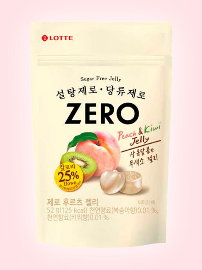 Lotte Мармелад жевательный &quot;ZERO FRUITS JELLY&quot; без сахара со вкусом персика и киви 52 гр из Кореи