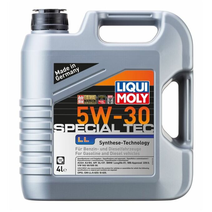 LIQUIMOLY Масло моторное Liqui Moly Special Tec LL 5w30 синтетическое, SL, ACEA A3/B4, универсальное, 4л, арт. 7654/2339