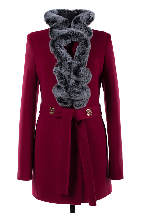 02-1657 Пальто женское утепленное (пояс) Пальтовая ткань Бордо