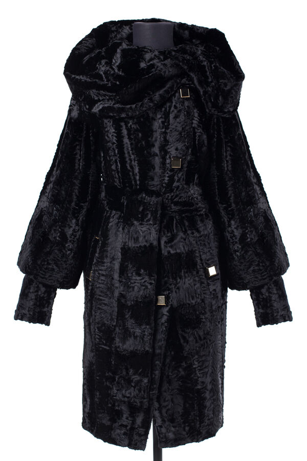 02-1844 Пальто женское утепленное (пояс) Каракуль черный