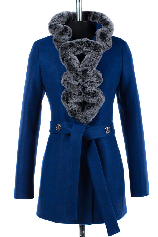 02-1634 Пальто женское утепленное (пояс) валяная шерсть синий