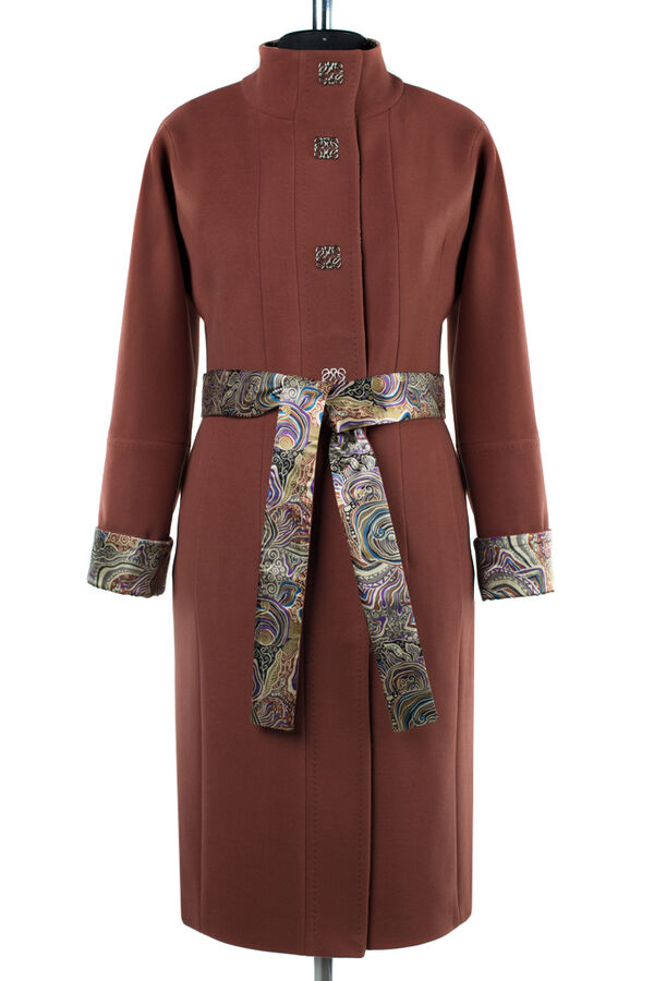 01-08019 Пальто женское демисезонное (пояс) Пальтовая ткань коричнево-терракотовый