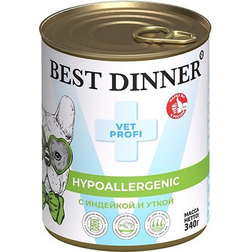 Best Dinner VetProfi Exclus конс 340гр для собак Hypoallergenic Индейка Утка