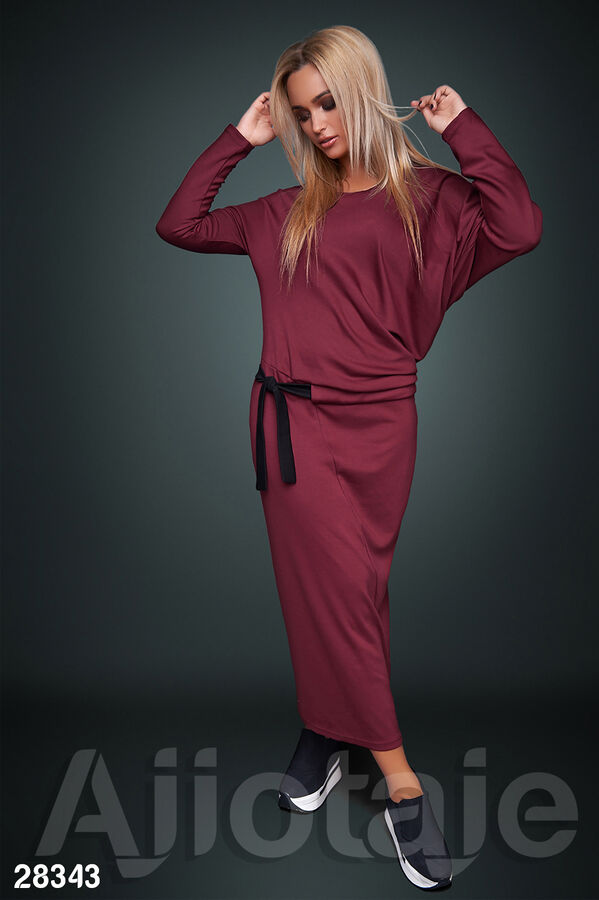 Ajiotaje Платье макси бордового цвета с длинным рукавом