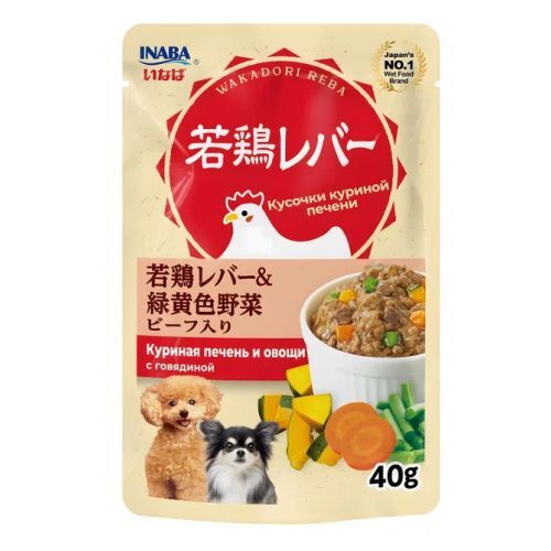 INABA Wakadori Reba пауч 40гр для собак Куриная печень Овощи Говядина