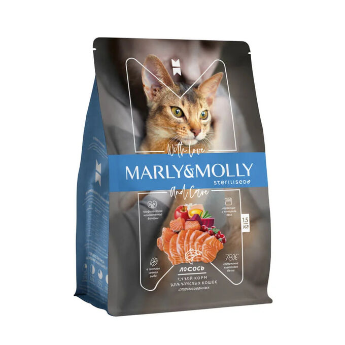 Marly&amp;Molly для кошек для кастрированных и стерилизованных Лосось 1,5кг