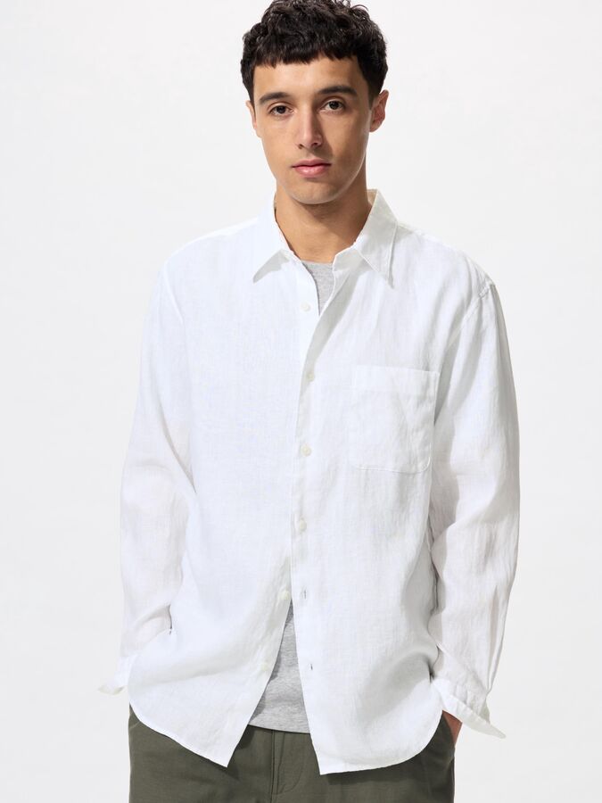UNIQLO Мужская льняная рубашка, белый