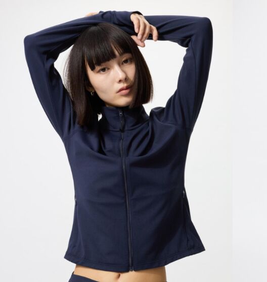 UNIQLO Женская куртка AIRism с высокой эластичной застежкой-молнией, с длинным рукавом 479690 синий