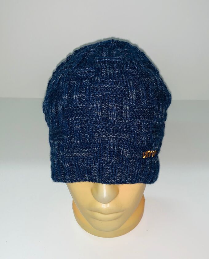 Темно-синяя вязаная шапка  №1577