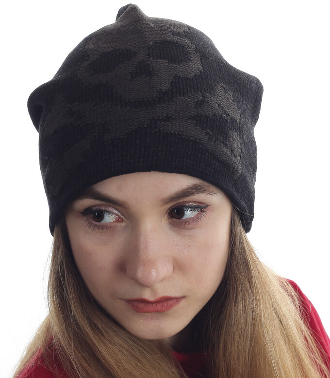 Женская шапка черного цвета с черепом - быть модной легко и недорого, заказывай! №1519 ОСТАТКИ СЛАДКИ!!!!