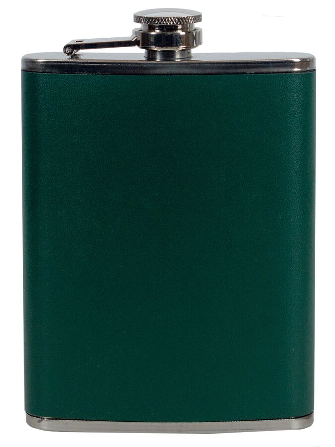 Фляжка из нержавеющей стали с винтовой крышкой (кожа, зеленая)
