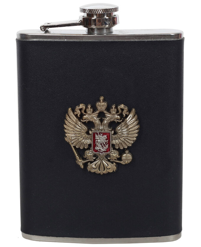Фляжка для алкоголя с металлическим гербом России - достойный патриотический подарок авторского дизайна №28