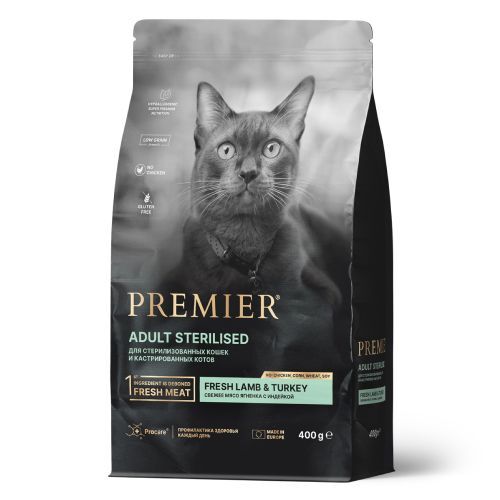 Premier для кошек Sterilised для для кастрированных и стерилизованных Ягненок Индейка 400гр