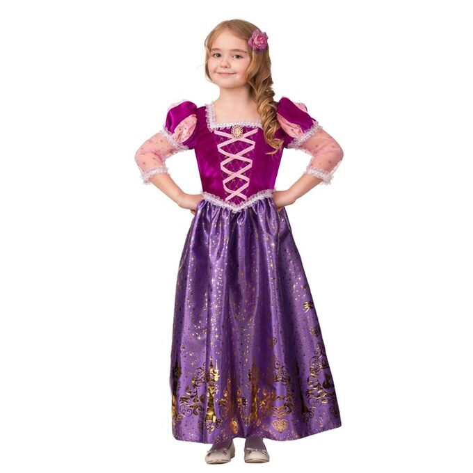 Карнавальный костюм «Принцесса Рапунцель», текстиль-принт, платье, брошь, заколка, р. 32, рост 122 см