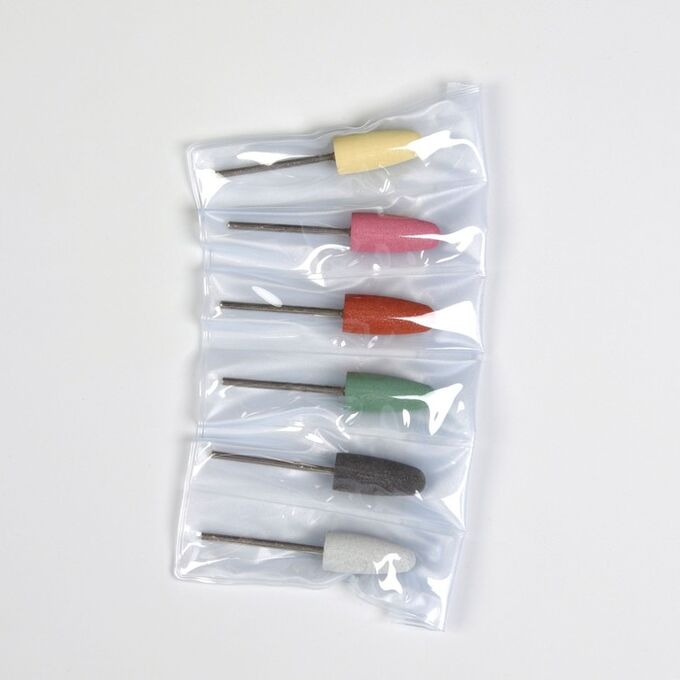 Фрезы силиконовые для полировки, в чехле, 6 шт, d = 10 мм, разноцветные