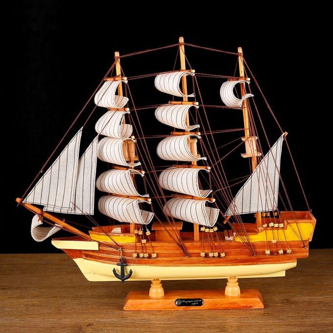 СИМА-ЛЕНД Корабль сувенирный средний «Диана», светлое дерево, паруса бежевые, 10x50x45 см