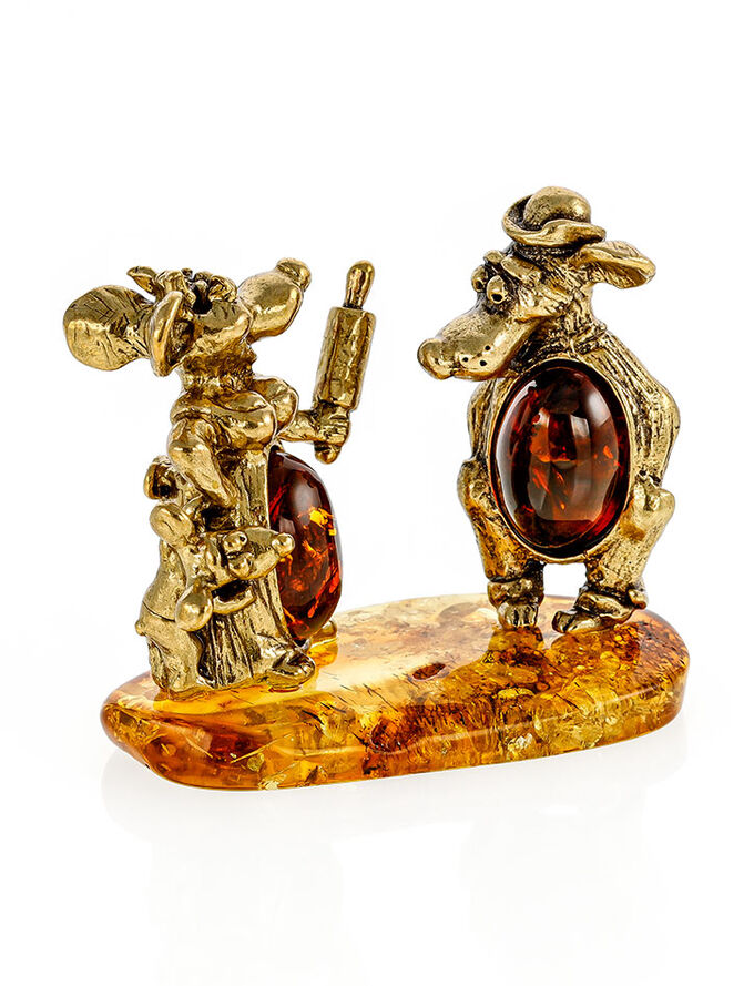 amberholl Забавный сувенир из янтаря и латуни «Мышиная семейка»
