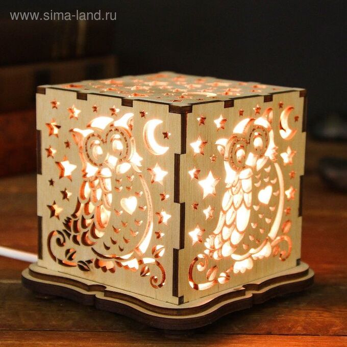 Соляной светильник из фанеры &quot;Сова&quot;, куб, деревянный декор, цельный кристалл