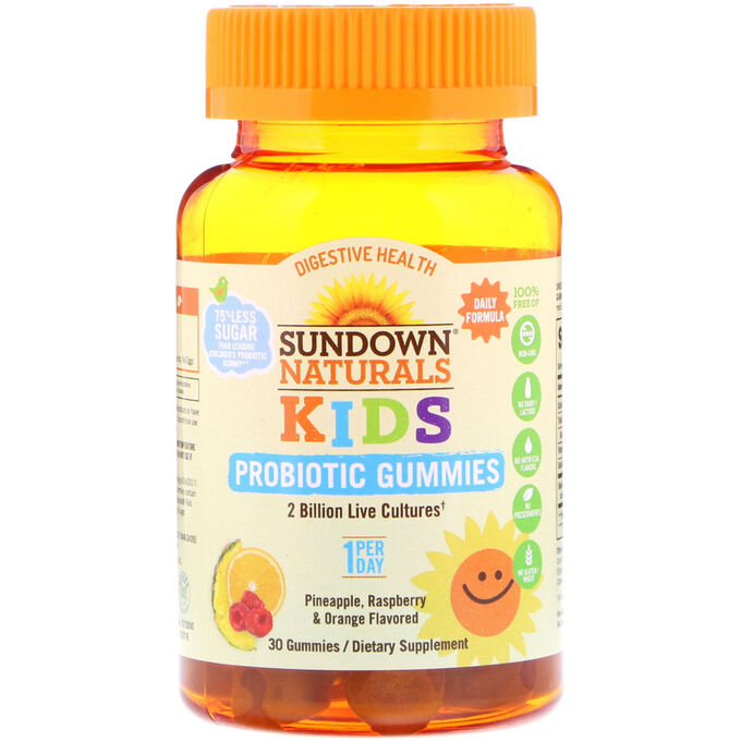 Sundown Naturals Kids, Kids Probiotic Gummies, Pineapple, Raspberry &amp; Orange Flavored, 2 Billion Live Cultures, 30 Gummies