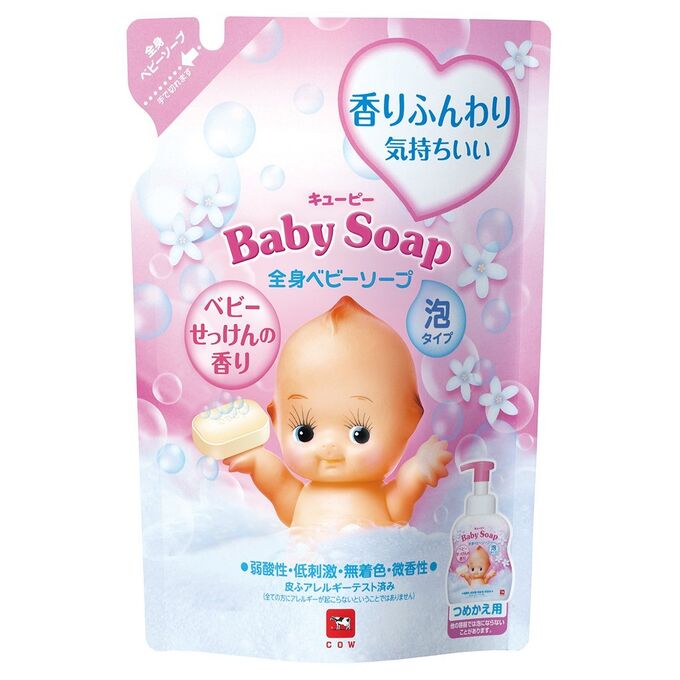 COW Детская пенка &quot;2 в 1&quot; для мытья волос и тела с первых дней жизни с ароматом мыла (&quot;Без слёз&quot;) &quot;QP Baby Soap&quot; 350 мл (мягкая упаковка) 16