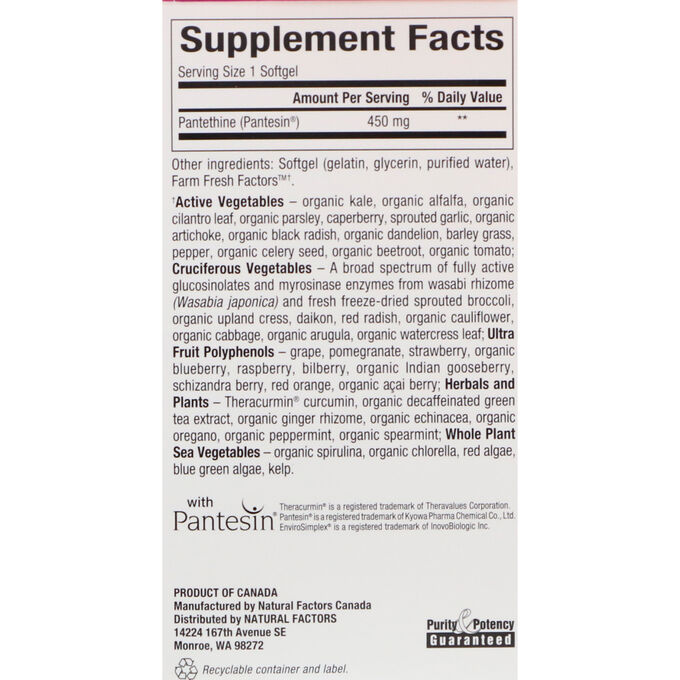 Natural Factors Biocoenzymated B5 Pantethine 450 Mg 60 Softgels Vitamin B Vitaminy I Mineraly