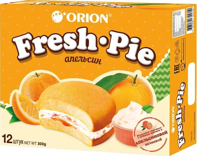 Пирожное бисквитное Orion Fresh-Pie. Фреш Пай Апельсин,12шт*25гр. Пр.Россия