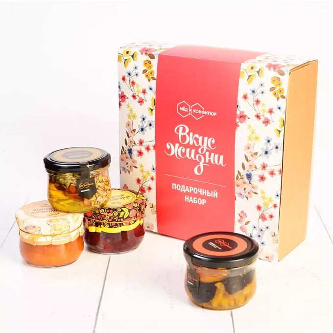 Подарочный набор &quot;Вкус Жизни&quot; ореховое ассорти в меду, земляничный и абрикосовый конфитюр