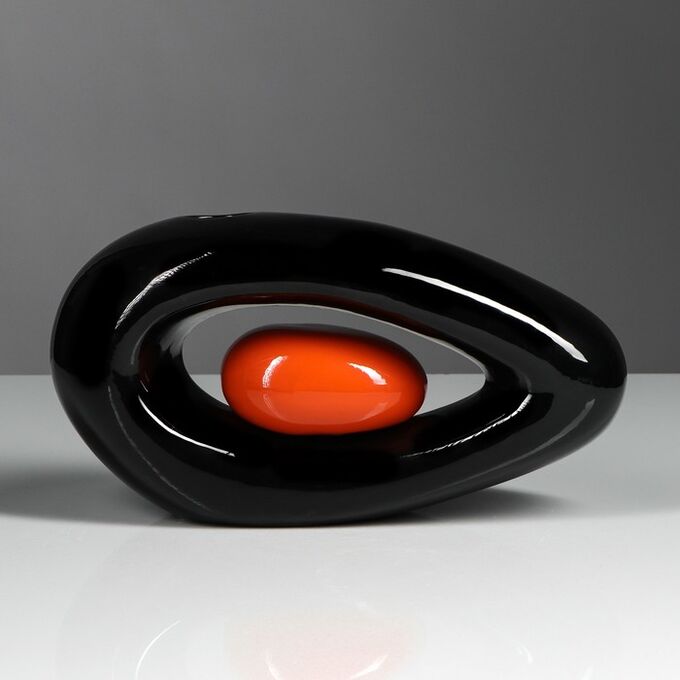 Ваза настольная &quot;Овал&quot;. чёрный. оранжевый цвет. 14 см. керамика