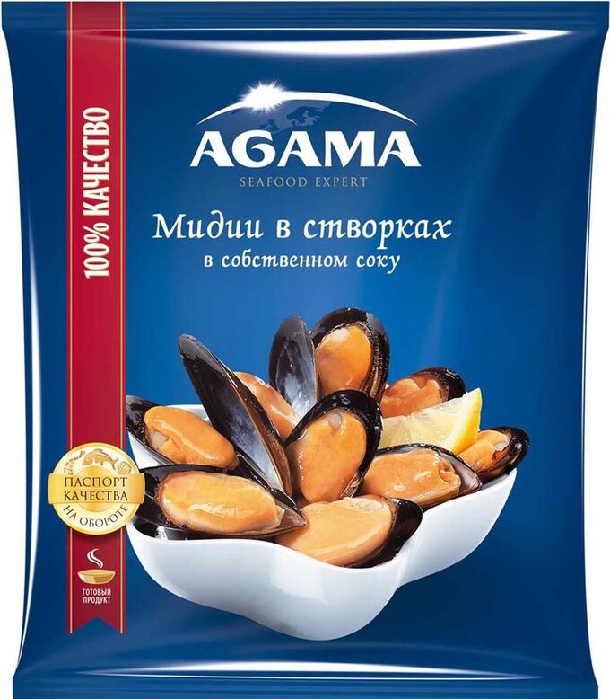 Agama Мидии в створках в собств.соку,в/м, Агама, 450 г, (4)