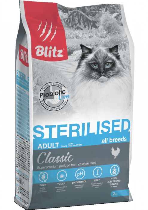 Blitz д/кош Classic Sterilised кастр/стерил Курица/Рис 2кг