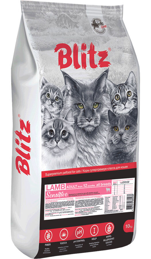 Blitz д/кош Sensitive Adult Ягненок/Рис 10кг