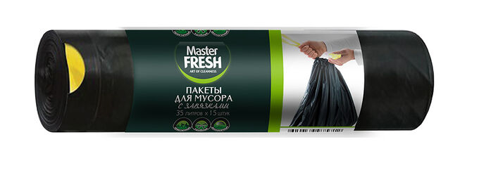 Master FRESH Пакеты для мусора с завязками ЧЕРНЫЕ 35л 15шт 12мкм