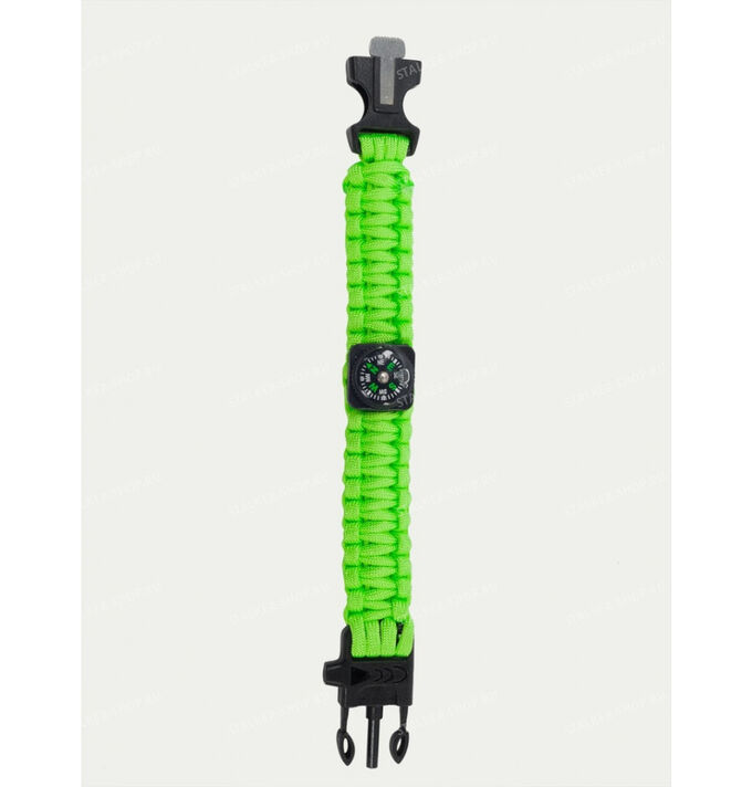 Paracord bracelet with compass,buckle with whistle and flint, lime