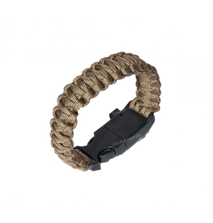 Paracord bracelet,buckle with whistle,compass and flint, coyote