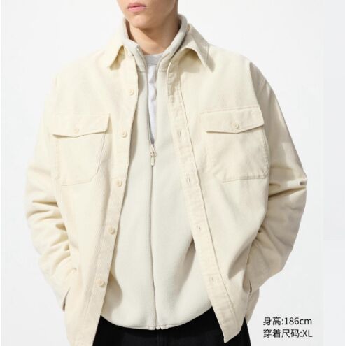 UNIQLO Унисекс вельветовая рабочая рубашка с длинными рукавами 480295 молочный