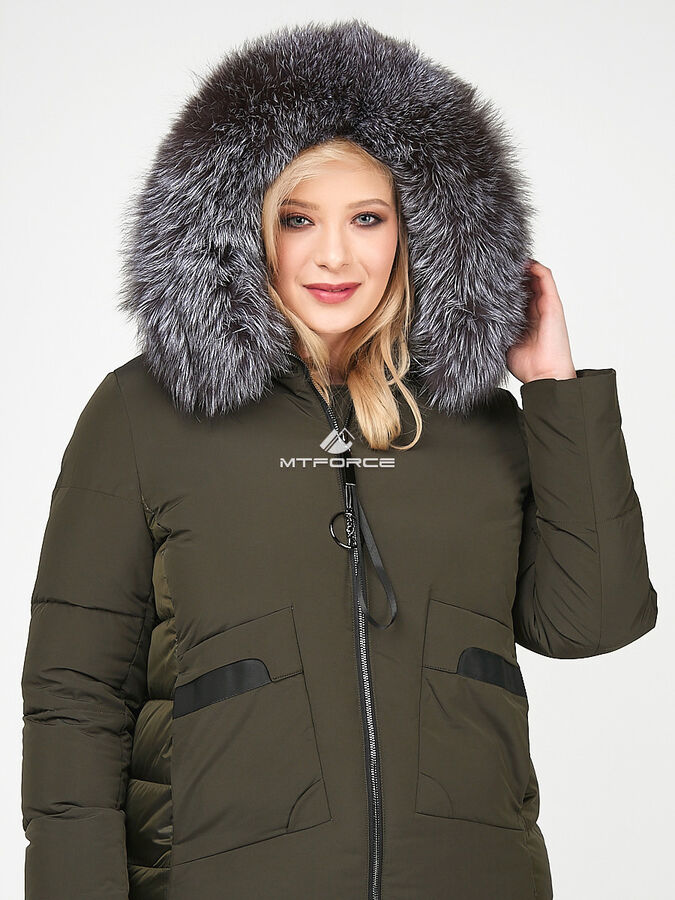 Женская зимняя молодежная куртка большого размера цвета хаки