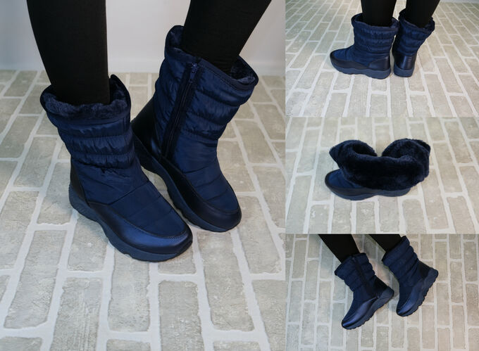 Обувь женская F201-7 Дутики &quot;Однотонные&quot; Темно-Синии
