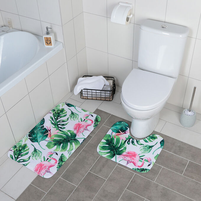 Набор ковриков для ванны и туалета  «Фламинго», 2 шт: 40?43, 43?73 см