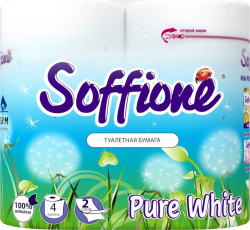 Мир упаковки Бумага туалетная Pure White Белая 2сл &quot;Soffione&quot; (4 рул.) арт. 10900001