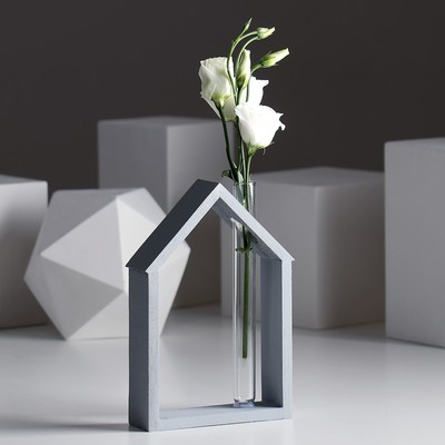 Рамка-ваза для цветов &quot;Домик&quot;, цвет серый, 15 х 21 см