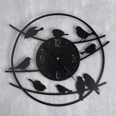 Часы настенные, серия: Интерьер, из металла Птицы, стиль лофт, диаметр 45 см