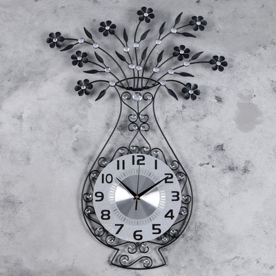 Часы настенные, серия: Ажур, Ваза с цветами, 46х69 см