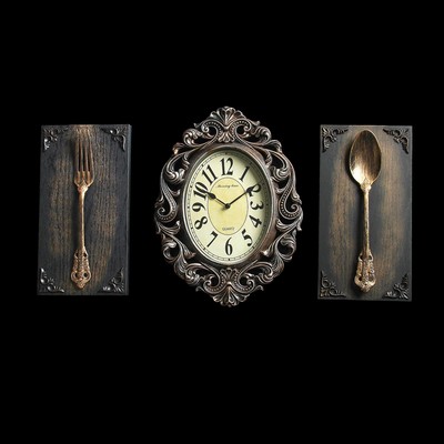 Часы настенные, серия: Кухня, Столовые приборы, чернёное золото, 61х36 см