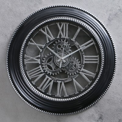 Часы настенные, серия: Интерьер, Шестеренки, черные с серебром d=31