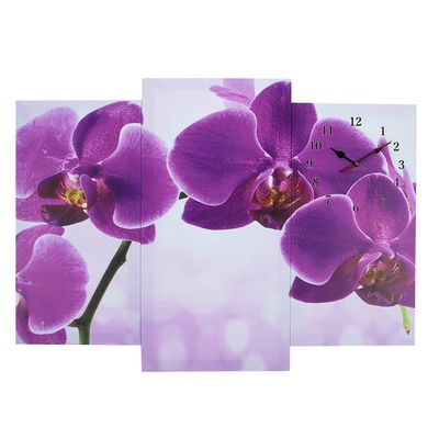 Часы настенные, серия: Цветы, модульные Фиолетовые орхидеи, 60х80 см, микс
