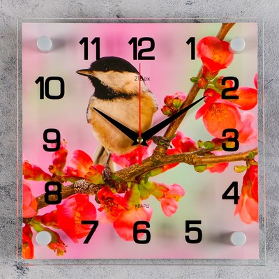Часы настенные, серия: Животный мир, &quot;Птичка на ветке&quot;, 25х25 см, микс